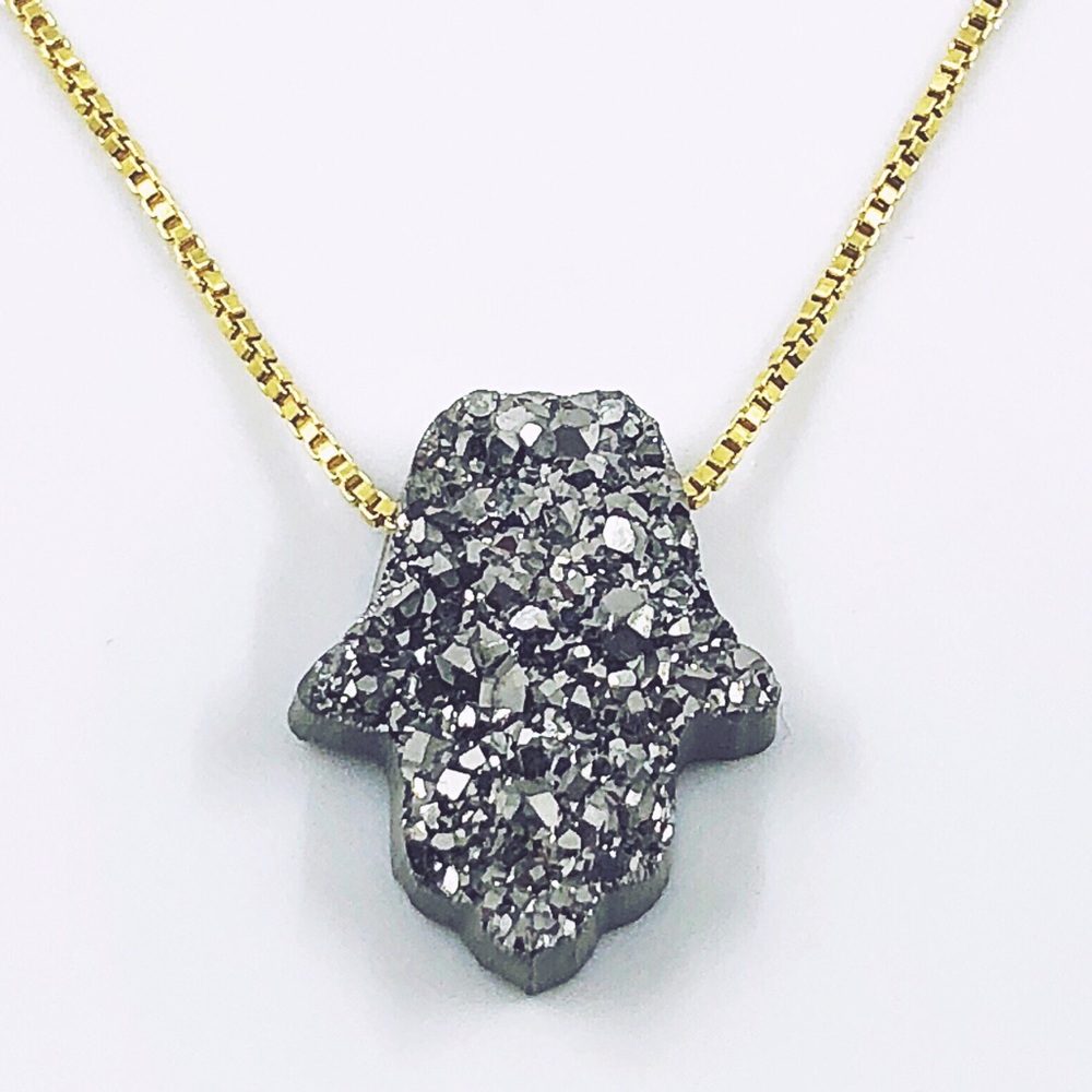 DRUZY CRYSTAL QUARTZ HAMSA PROTECTION NECKLACE